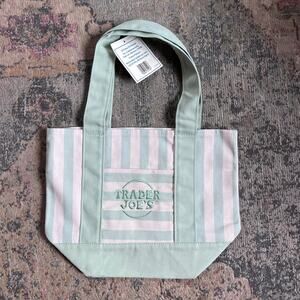 Trader Joe's Summer Mini Striped Tote Bag Green Cream